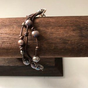 CHAN LUU PEACOCK GREY PEARL MULTI STRAND BRACELET, BS-5178, New